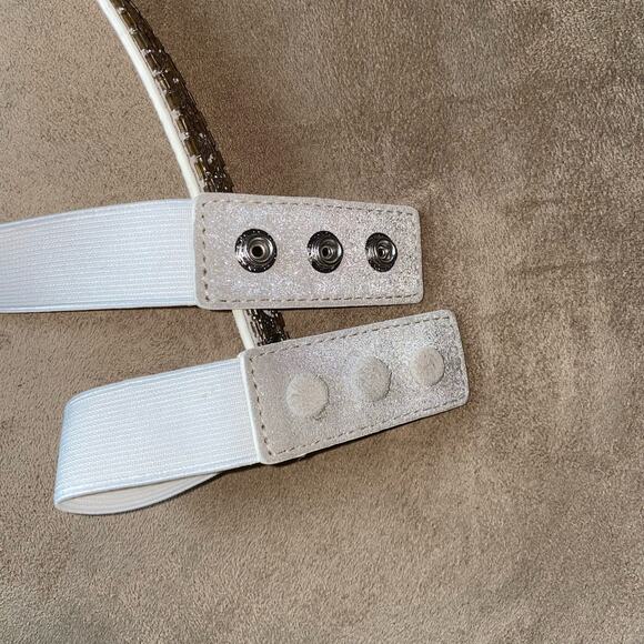 White House Black Market Beaded Studded Rhinestone snap button elastic belt sz S - Picture 14 of 16